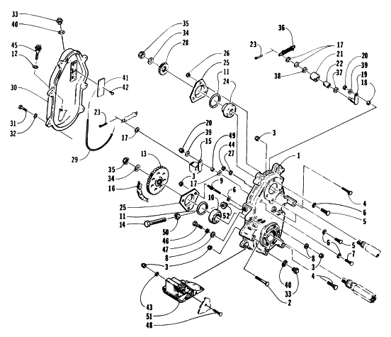 Parts Diagram for Arctic Cat 1996 ZRT 600 SNOWMOBILE DRIVE/DROPCASE ASSEMBLY