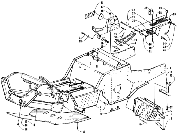Parts Diagram for Arctic Cat 1996 EXT POWDER SPECIAL SNOWMOBILE FRONT FRAME, FOOTREST, AND GUARD ASSEMBLY