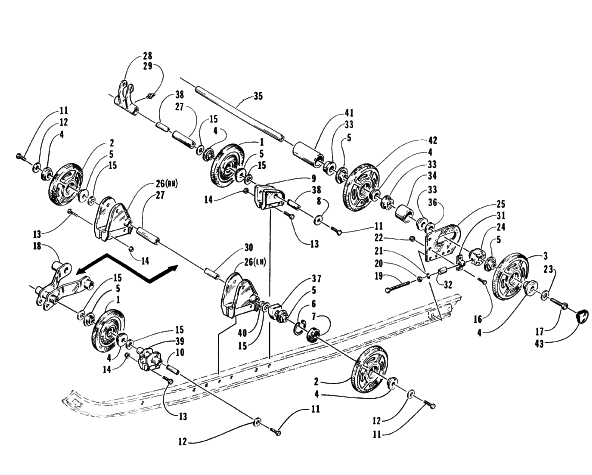 Parts Diagram for Arctic Cat 1996 THUNDERCAT MOUNTAIN SNOWMOBILE REAR SUSPENSION AXLE ASSEMBLY