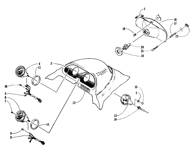 Parts Diagram for Arctic Cat 1996 WILDCAT MOUNTAIN CAT SNOWMOBILE HEADLIGHT AND INSTRUMENT POD
