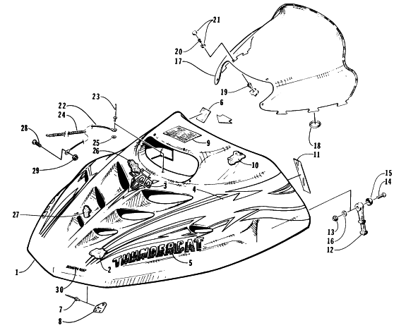 Parts Diagram for Arctic Cat 1996 THUNDERCAT SNOWMOBILE HOOD AND WINDSHIELD ASSEMBLY