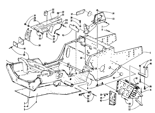 Parts Diagram for Arctic Cat 1996 THUNDERCAT MOUNTAIN SNOWMOBILE FRONT FRAME, FOOTREST, AND GUARD ASSEMBLY