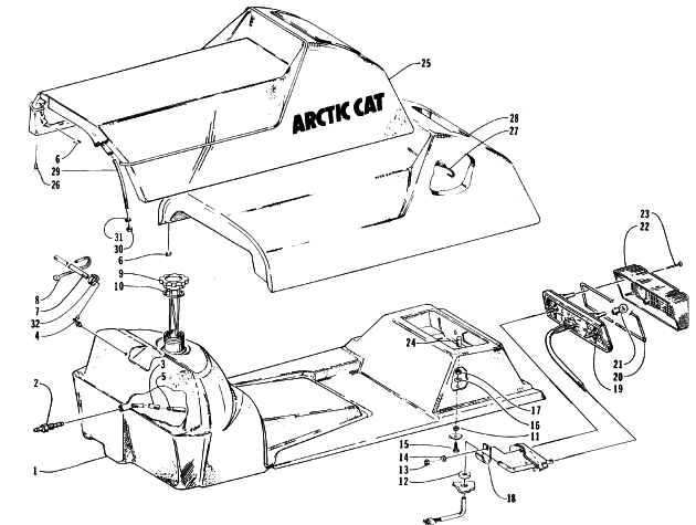 Parts Diagram for Arctic Cat 1996 THUNDERCAT SNOWMOBILE GAS TANK, SEAT, AND TAILLIGHT ASSEMBLIES