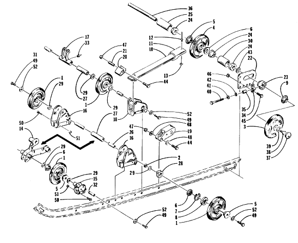 Parts Diagram for Arctic Cat 1996 WILDCAT TOURING SNOWMOBILE REAR SUSPENSION AXLE ASSEMBLY