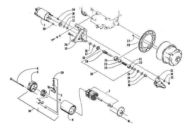 Parts Diagram for Arctic Cat 1997 PANTHER 550 SNOWMOBILE ELECTRIC START - STARTER MOTOR ASSEMBLY
