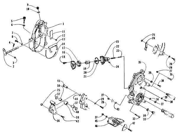 Parts Diagram for Arctic Cat 1996 PANTERA SNOWMOBILE DROPCASE AND CHAIN TENSION ASSEMBLY