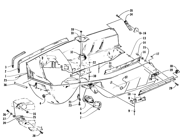 Parts Diagram for Arctic Cat 1996 EXT EFI SNOWMOBILE BELLY PAN ASSEMBLY