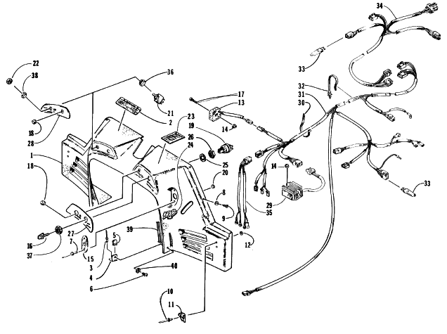 Parts Diagram for Arctic Cat 1996 EXT 580 EFI DX SNOWMOBILE CONSOLE, SWITCHES, AND WIRING ASSEMBLIES
