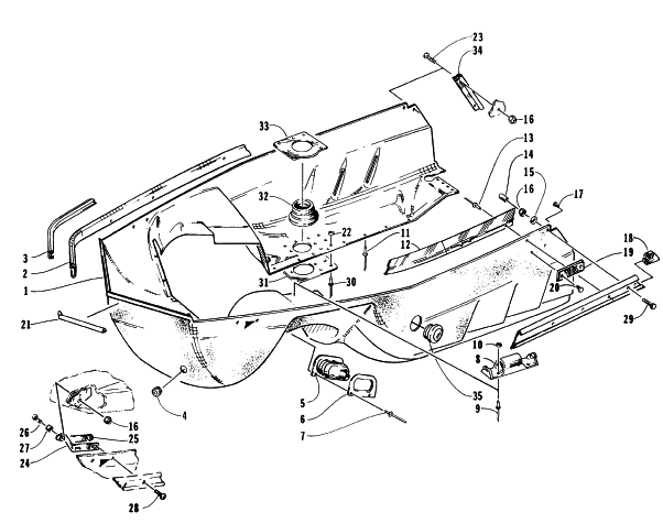 Parts Diagram for Arctic Cat 1996 BEARCAT 550 SNOWMOBILE BELLY PAN ASSEMBLY