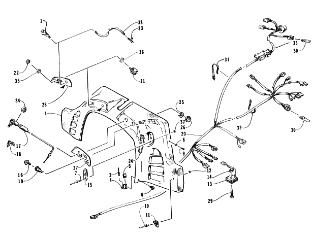 Parts Diagram for Arctic Cat 1996 BEARCAT 340 SNOWMOBILE CONSOLE, SWITCHES, AND WIRING ASSEMBLIES