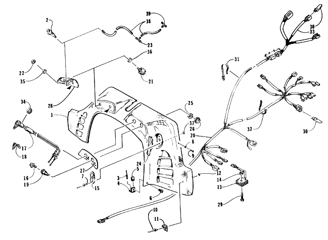 Parts Diagram for Arctic Cat 1996 BEARCAT 440 SNOWMOBILE CONSOLE, SWITCHES, AND WIRING ASSEMBLIES