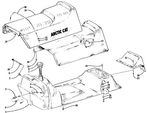 Parts Diagram for Arctic Cat 1996 BEARCAT 440 SNOWMOBILE GAS TANK AND SEAT ASSEMBLIES
