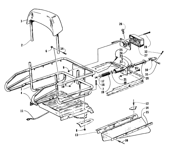 Parts Diagram for Arctic Cat 1996 BEARCAT 440 SNOWMOBILE RACK, BACKREST, TAILLIGHT, AND HITCH ASSEMBLIES