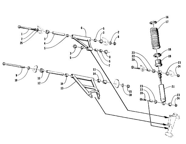 Parts Diagram for Arctic Cat 1996 WILDCAT TOURING SNOWMOBILE FRONT ARMS AND SHOCK ABSORBER ASSEMBLY