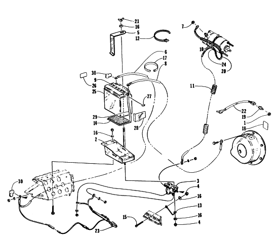 Parts Diagram for Arctic Cat 1996 BEARCAT 550 SNOWMOBILE ELECTRIC START - BATTERY ASSEMBLY