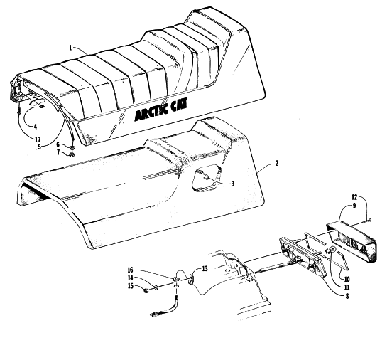 Parts Diagram for Arctic Cat 1996 WILDCAT TOURING SNOWMOBILE SEAT AND TAILLIGHT ASSEMBLIES