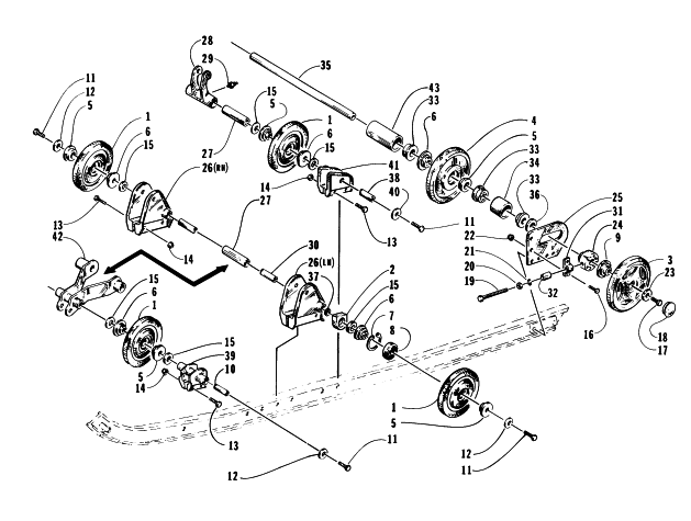 Parts Diagram for Arctic Cat 1997 POWDER SPECIAL EFI SNOWMOBILE REAR SUSPENSION AXLE ASSEMBLY