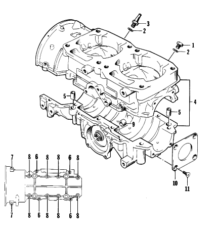 Parts Diagram for Arctic Cat 1996 EXT POWDER SPECIAL SNOWMOBILE CRANKCASE ASSEMBLY