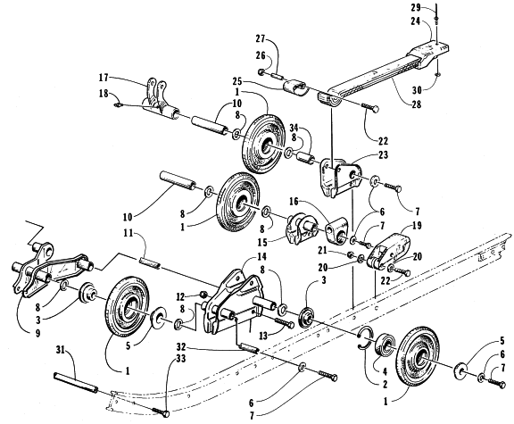 Parts Diagram for Arctic Cat 1996 BEARCAT WIDE TRACK SNOWMOBILE REAR SUSPENSION AXLE ASSEMBLY
