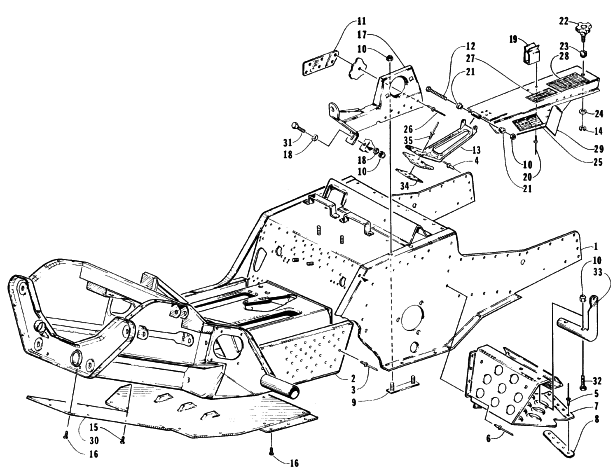 Parts Diagram for Arctic Cat 1996 BEARCAT WIDE TRACK SNOWMOBILE FRONT FRAME, FOOTREST, AND GUARD ASSEMBLY