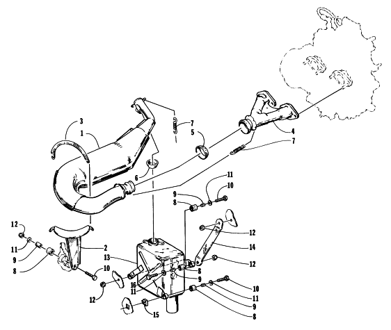 Parts Diagram for Arctic Cat 1996 BEARCAT WIDE TRACK SNOWMOBILE EXHAUST ASSEMBLY