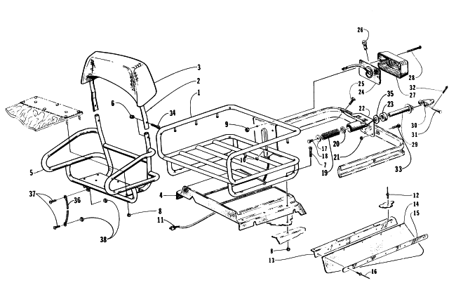 Parts Diagram for Arctic Cat 1996 BEARCAT WIDE TRACK SNOWMOBILE RACK, BACKREST, AND HITCH ASSEMBLIES