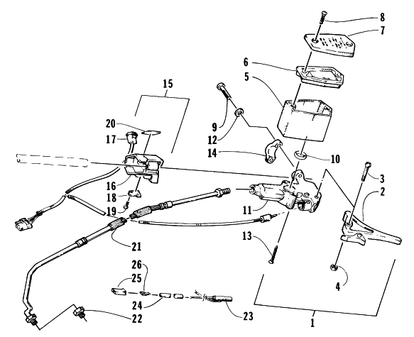 Parts Diagram for Arctic Cat 1996 THUNDERCAT SNOWMOBILE HYDRAULIC BRAKE CONTROL ASSEMBLY