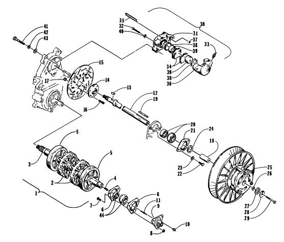 Parts Diagram for Arctic Cat 1998 ZR 600 (JANUARY) SNOWMOBILE DRIVE TRAIN SHAFTS AND BRAKE ASSEMBLIES