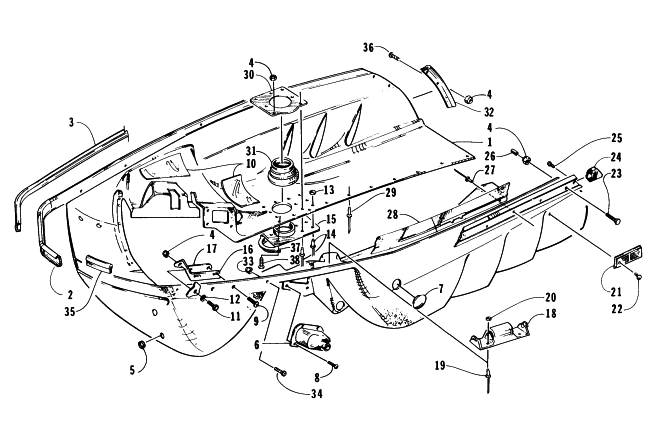 Parts Diagram for Arctic Cat 1996 ZR 440 SNOWMOBILE BELLY PAN ASSEMBLY