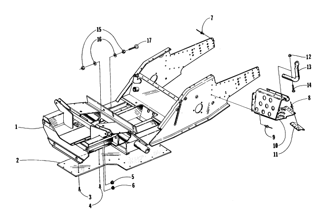 Parts Diagram for Arctic Cat 1996 ZR 440 SNOWMOBILE FRONT FRAME AND FOOTREST ASSEMBLY