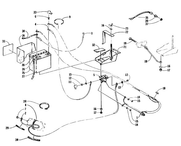 Parts Diagram for Arctic Cat 1996 EXT EFI MOUNTAIN CAT SNOWMOBILE BATTERY, SOLENOID, AND CABLES