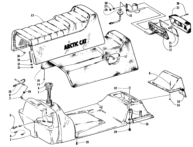 Parts Diagram for Arctic Cat 1996 PANTHER DELUXE SNOWMOBILE GAS TANK, SEAT, AND TAILLIGHT ASSEMBLY