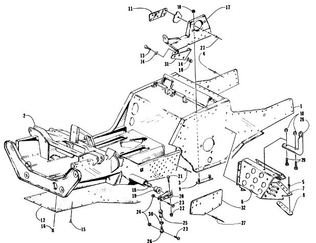 Parts Diagram for Arctic Cat 1996 WILDCAT MOUNTAIN CAT SNOWMOBILE FRONT FRAME AND FOOTREST ASSEMBLY