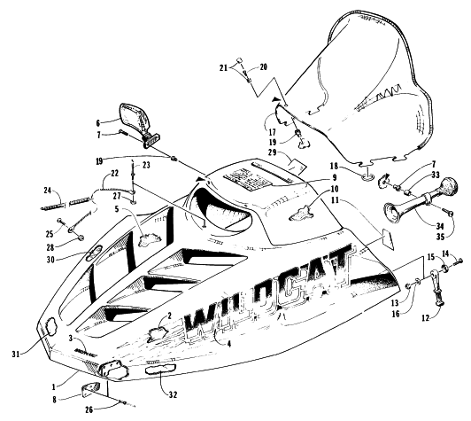 Parts Diagram for Arctic Cat 1996 WILDCAT TOURING SNOWMOBILE HOOD AND WINDSHIELD ASSEMBLY