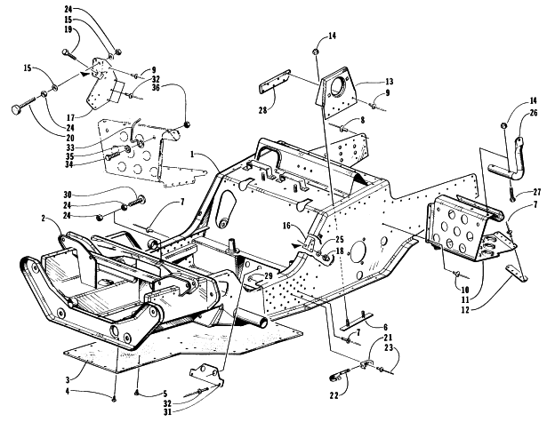 Parts Diagram for Arctic Cat 1996 ZR 580 EFI ETT SNOWMOBILE FRONT FRAME AND FOOTREST ASSEMBLY
