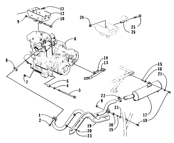 Parts Diagram for Arctic Cat 1996 BEARCAT 4X4 ATV ENGINE AND EXHAUST