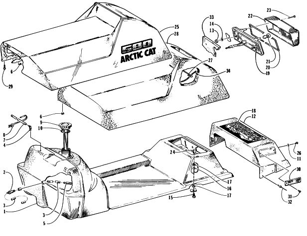 Parts Diagram for Arctic Cat 1997 POWDER SPECIAL SNOWMOBILE GAS TANK, SEAT, AND TAILLIGHT ASSEMBLIES