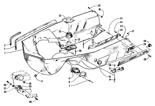 Parts Diagram for Arctic Cat 1997 BEARCAT 440 SNOWMOBILE BELLY PAN ASSEMBLY