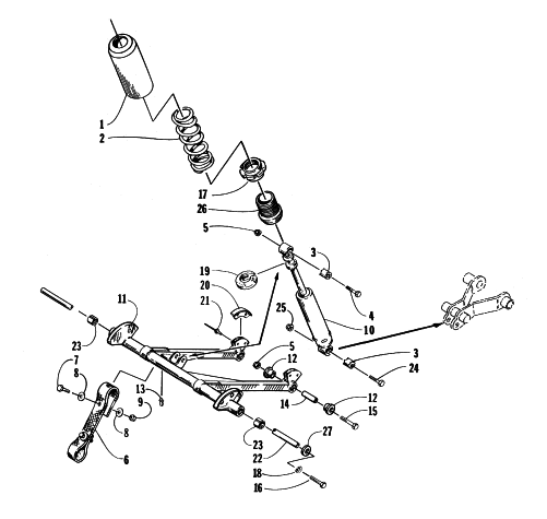 Parts Diagram for Arctic Cat 1997 JAG DLX SNOWMOBILE REAR SUSPENSION FRONT ARM