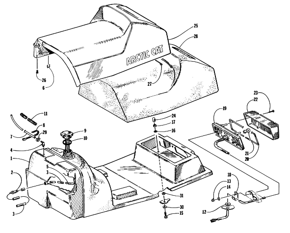Parts Diagram for Arctic Cat 1997 COUGAR SNOWMOBILE GAS TANK, SEAT, AND TAILLIGHT ASSEMBLY