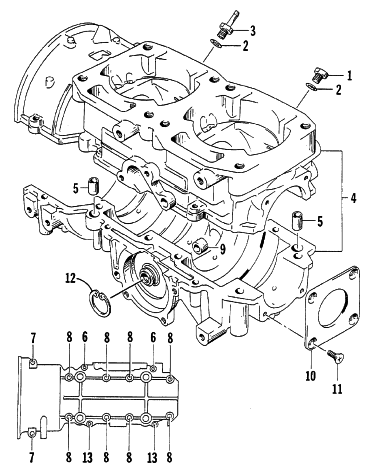 Parts Diagram for Arctic Cat 1998 COUGAR MOUNTAIN CAT SNOWMOBILE CRANKCASE ASSEMBLY
