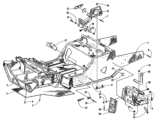 Parts Diagram for Arctic Cat 1997 THUNDERCAT MC SNOWMOBILE FRONT FRAME AND FOOTREST ASSEMBLY