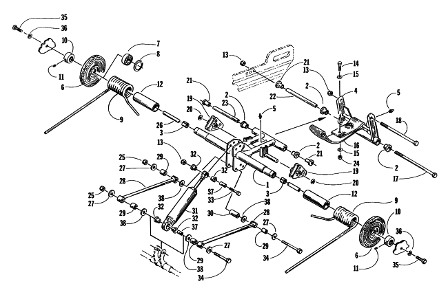 Parts Diagram for Arctic Cat 1997 THUNDERCAT SNOWMOBILE REAR SUSPENSION REAR ARM ASSEMBLY