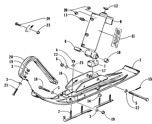 Parts Diagram for Arctic Cat 1997 ZL 440 SNOWMOBILE SKI AND SPINDLE ASSEMBLY