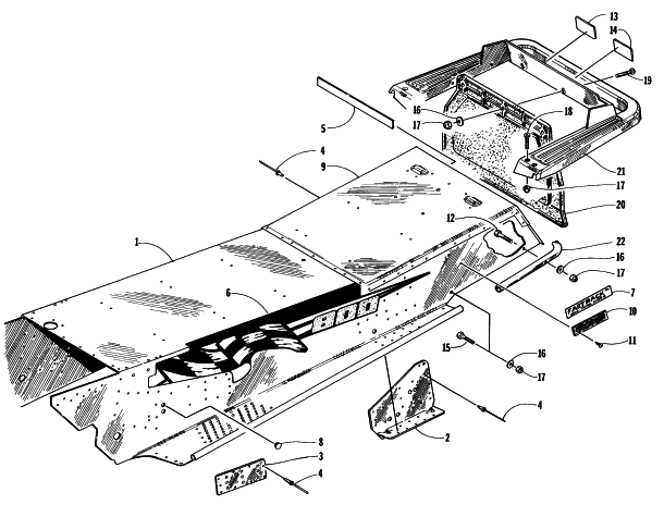 Parts Diagram for Arctic Cat 1997 ZRT 800 SNOWMOBILE TUNNEL AND REAR BUMPER