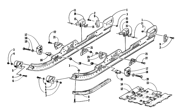 Parts Diagram for Arctic Cat 1997 EXT 580 EFI SNOWMOBILE SLIDE RAIL AND TRACK ASSEMBLY