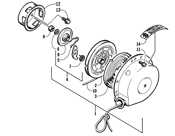 Parts Diagram for Arctic Cat 1998 POWDER EXTREME SNOWMOBILE RECOIL STARTER