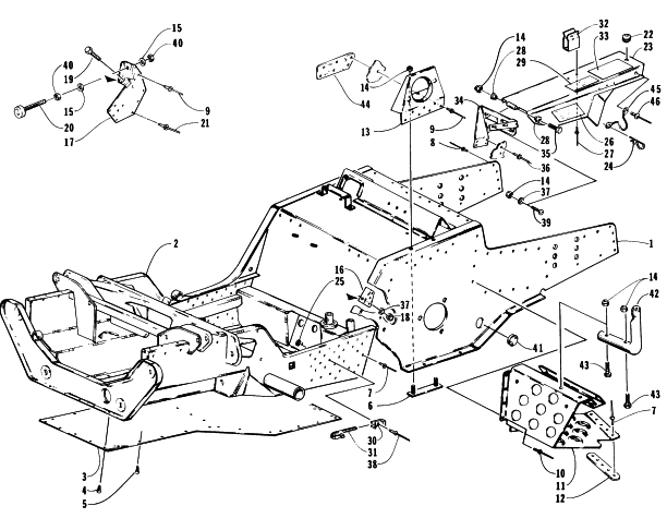 Parts Diagram for Arctic Cat 1997 Z 440 SNOWMOBILE FRONT FRAME, FOOTREST, AND GUARD ASSEMBLY