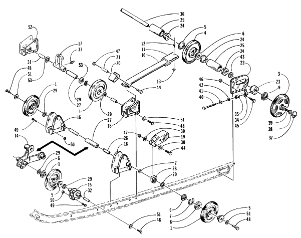 Parts Diagram for Arctic Cat 1997 PANTHER 440 SNOWMOBILE REAR SUSPENSION AXLE ASSEMBLY