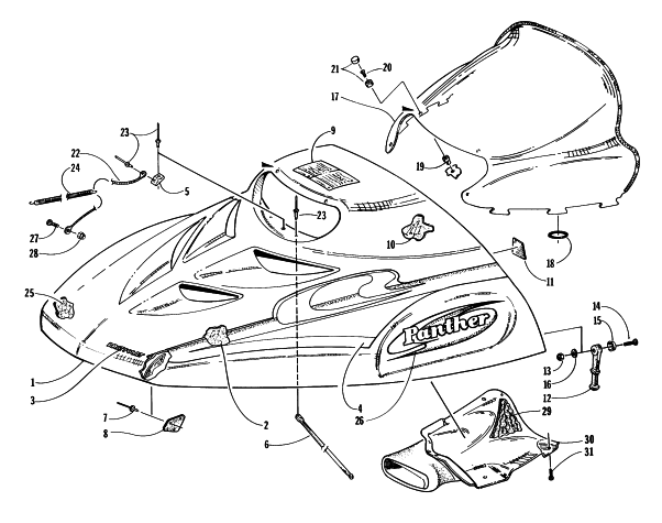Parts Diagram for Arctic Cat 1997 PANTHER 440 SNOWMOBILE HOOD AND WINDSHIELD ASSEMBLY